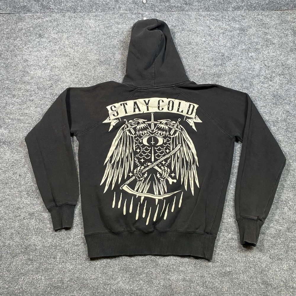 Stay Cold Apparel Mens Black Graphic Hoodie Reaper Scythe Tattoo Art Size M